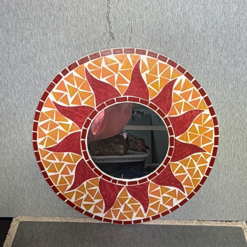 Handmade Sunburst Mosaic Wall Mirror Retro Southwestern Round 16 Inch Sun Decro